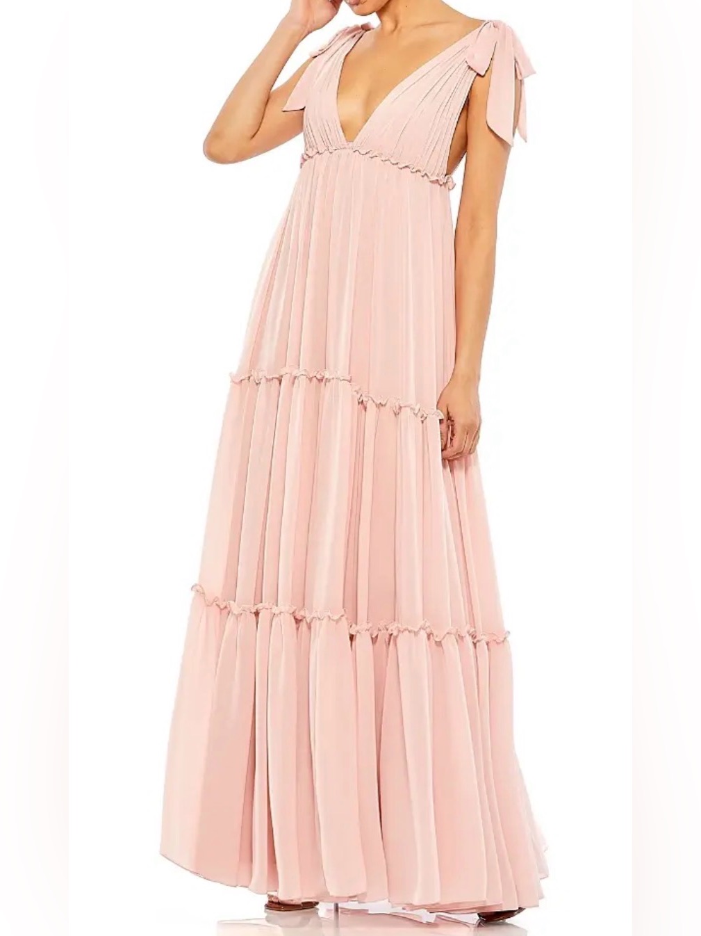 Leena For Mac Duggal Tiered Tie-Shoulder Blush Pink Maxi Dress Size 10